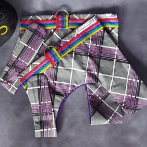 SCH06.  100% Grey and Purple Patterned Cotton Cat Harness
