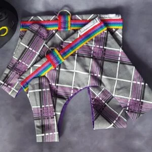 SCH06.  100% Grey and Purple Patterned Cotton Cat Harness