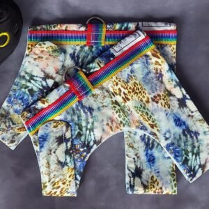 SCH07. Blue and Yellow Animal Print Cotton Touch Polyester Cat Harness